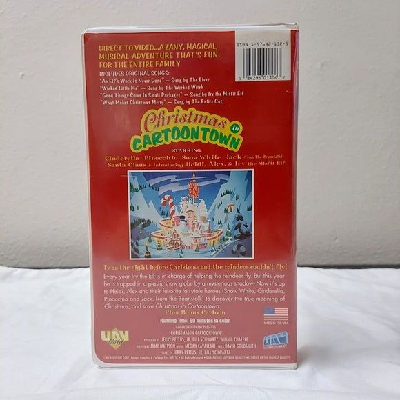Christmas In Cartoontown VHS Tape Vintage 1991 Clamshell Cinderella Snow White - Picture 3 of 7